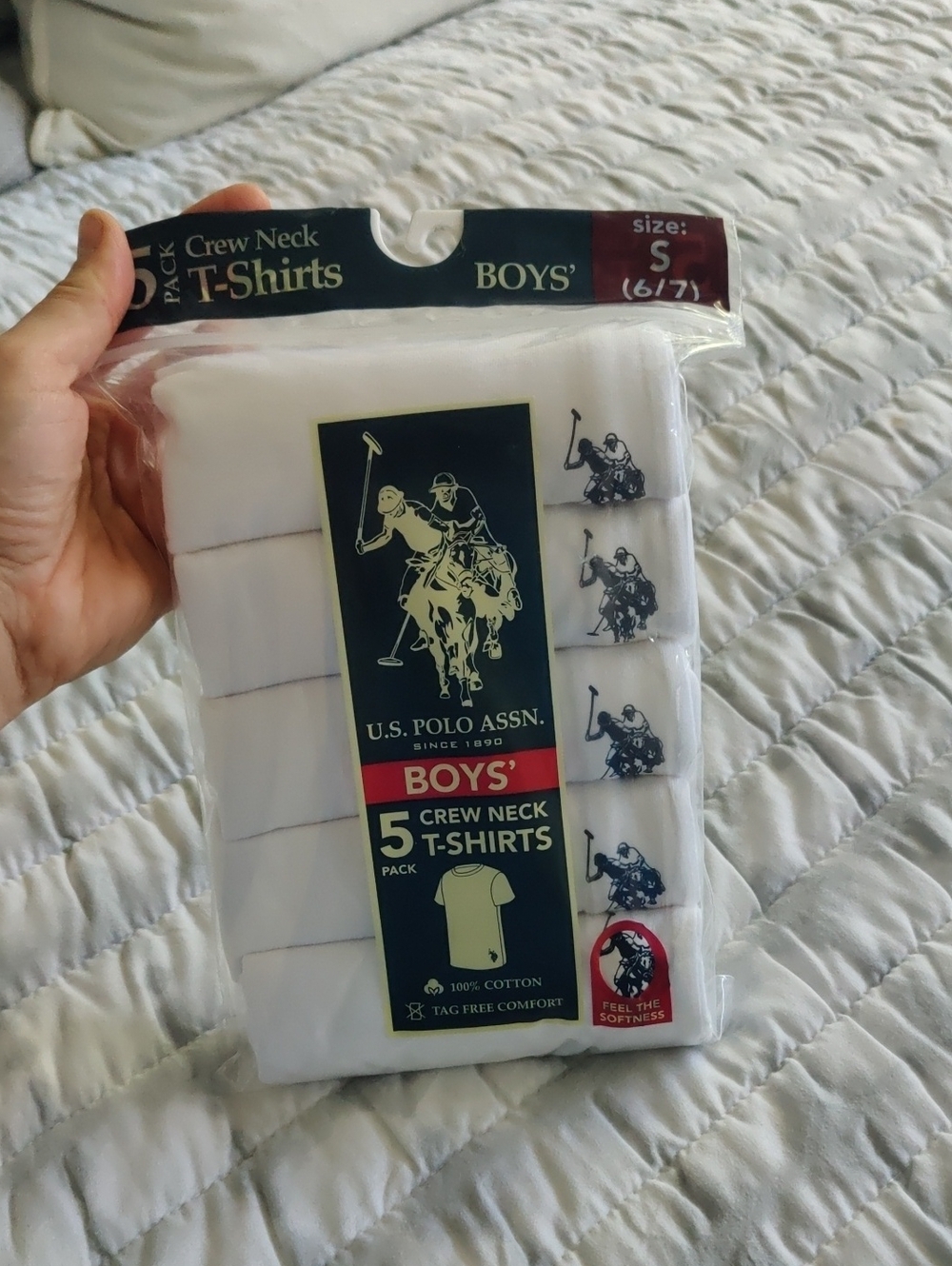 New!U.S. Polo Assn. Boys White Crew Neck T-Shirt 5-Pack Cotton Y2K Cottagecore